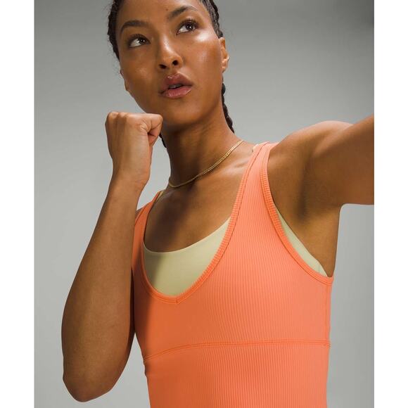 [Lululemon] Golden Apricot Power Pivot Ribbed Cropped Tank Top Reversible Size 4 - Picture 2 of 11